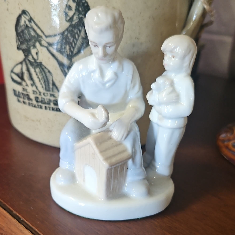 Porcelain Father and Child Figurine in White